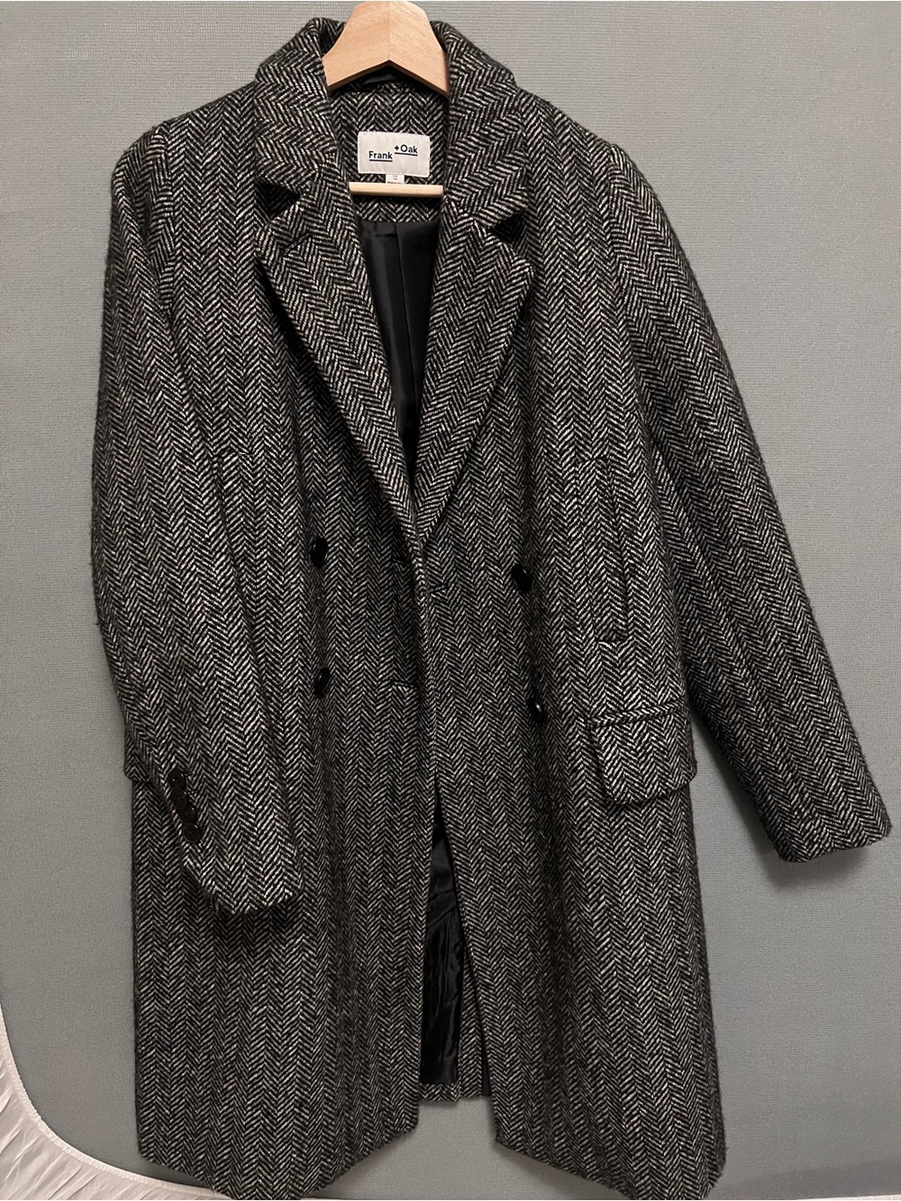 Frank & Oak Gray Herringbone Double-Breasted Pea Coat